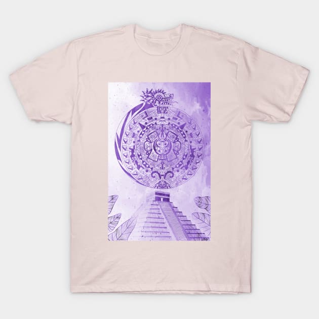 mexican pyramids in teotihuacan dragon aztec calendar T-Shirt by jorge_lebeau